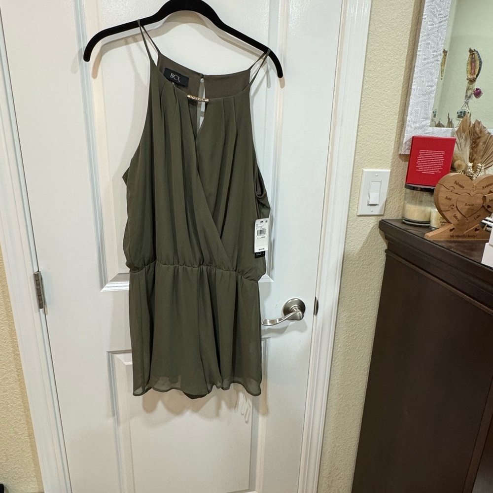 BCX Olive Green Pleated Romper